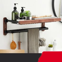 Raw Wood Bathroom Shelf Towel Rack Without Holes (Option: Upgraded Bath Towel Net 60CM)