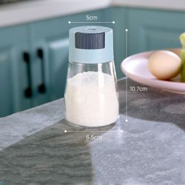 Measurable Control Salt Shaker Kitchen Sealed Glass Seasoning Jar (Color: Blue)