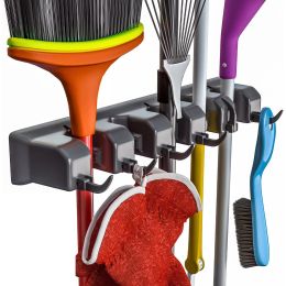 Mop And Broom Holder Garden Tool Organizer (Color: BLACK)