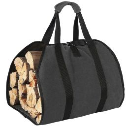 Outdoor Canvas Firewood Storage Bag Logging Tote Bag (Color: BLACK)