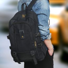 2023 New Outdoor Travel Camping Bag Computer Bag Mountaineering Bag Large Capacity Backpack for Men Canvas High School Backpacks (Color: BLACK)