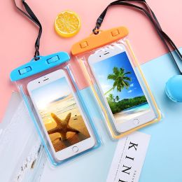 4 pcs Luminous Waterproof Floating Airbag Phone Sealed Case Pouch With Strap For Highly Sensitive Phone Screen For Swimming Gift (Color: BLACK)