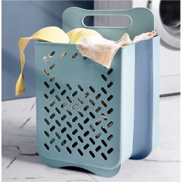 Collapsible Hanging Laundry Basket with Carry Handle (Color: Blue)