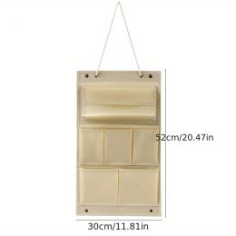 1pc Wall Hanging Storage Bag; College Student Dormitory Bedside Storage Hanging Bag; Wall Mounted Folding Storage Organizer (Color: Beige (send Hook))