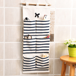 1pcs 6/8 Pockets Cotton Linen Fabric Storage Organizer; Wall-mounted Storage Bag; Dormitory Multi-purpose Sorting Storage Hanging Bag (Model: 6 Bags)