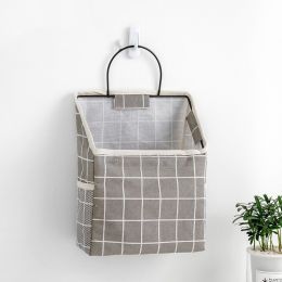 Simple Trendy Hanging Storage Bag; Double Side Pockets Organizer For Bedroom; Bathroom (Color: Grey Plaid)