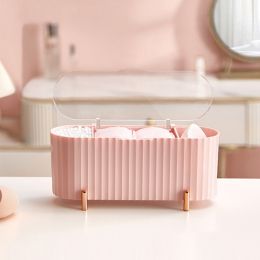 1pc 3 Compartments Storage Box; Jewelry Cosmetic Cotton Swab Storage Box; Cotton Swab Dispenser; Q-tip Dispenser For Cotton Pads (Color: pink)