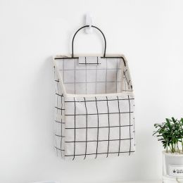 Simple Trendy Hanging Storage Bag; Double Side Pockets Organizer For Bedroom; Bathroom (Color: White Plaid)