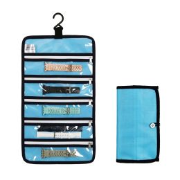 1pc Watch Band Storage Roll Holders Hanging Organizer For Watch Band Straps Accessories With 5 Zippered Clear Pockets (Color: Blue)