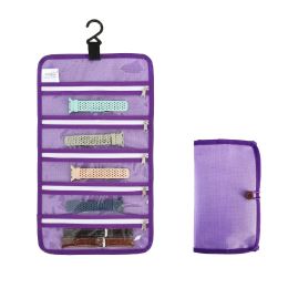 1pc Watch Band Storage Roll Holders Hanging Organizer For Watch Band Straps Accessories With 5 Zippered Clear Pockets (Color: Purple)