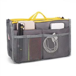 Purse Insert Storage Bag; Versatile Travel Organizer Bag Insert Cosmetic Bag With Multi-Pockets (Color: Grey)