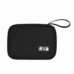 Multifunctional Data Cable Storage Bag; Portable Large Capacity Organizer Bag (Color: BLACK)