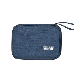 Multifunctional Data Cable Storage Bag; Portable Large Capacity Organizer Bag (Color: Navy Blue)