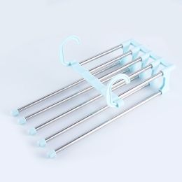 1PC Stainless Steel Multi-functional Pants Hanger; 5 In 1 Foldable Storage Rack Pants Hanger (Color: Blue)