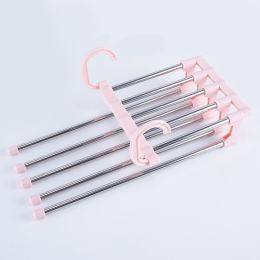 1PC Stainless Steel Multi-functional Pants Hanger; 5 In 1 Foldable Storage Rack Pants Hanger (Color: pink)