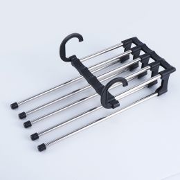 1PC Stainless Steel Multi-functional Pants Hanger; 5 In 1 Foldable Storage Rack Pants Hanger (Color: BLACK)