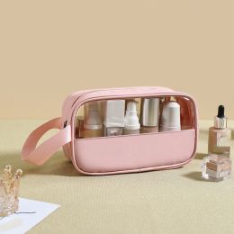 PVC Transparent Cosmetic Bag; Travel Makeup Bag; Large Capacity Travel Toiletry Bag (Color: Pink S)