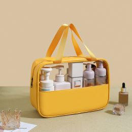 PVC Transparent Cosmetic Bag; Travel Makeup Bag; Large Capacity Travel Toiletry Bag (Color: Yellow L)