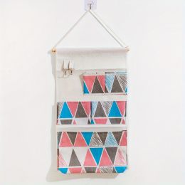 1pc Fabric Storage Bag; Hanging Bag; Over The Door Organizer With 5 Pockets; Wall-mounted Bedside Storage Bag; Student Dormitory Storage Artifact (Color: Color Triangle)