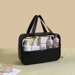 PVC Transparent Cosmetic Bag; Travel Makeup Bag; Large Capacity Travel Toiletry Bag (Color: Black L)