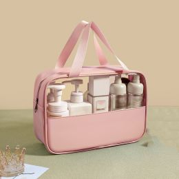 PVC Transparent Cosmetic Bag; Travel Makeup Bag; Large Capacity Travel Toiletry Bag (Color: Pink L)