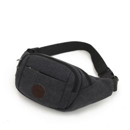 Men's Solid Canvas Crossbody & Waist Bag (Color: BLACK)