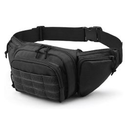 Nylon Camping Belt Bag; Military Hunting Tactical Waist Pack (Color: BLACK)