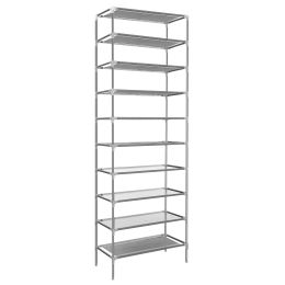 10 Tiers Shoes Rack Shelves 27 Pairs Shoes Storage Organizer Stand Non-Woven Fabric Detachable Shoes Tower Stackable Shoes Storage Rack (Color: Grey)