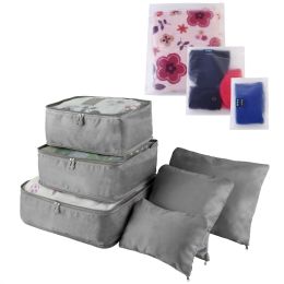 9Pcs Clothes Storage Bags Water-Resistant Travel Luggage Organizer Clothing Packing Cubes (Color: gray)