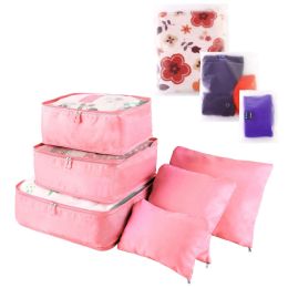 9Pcs Clothes Storage Bags Water-Resistant Travel Luggage Organizer Clothing Packing Cubes (Color: pink)