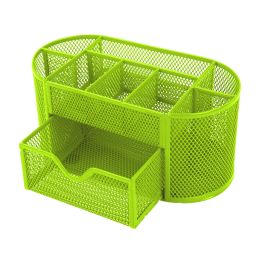 Metal Mesh Pencil Holders Desk Organizer with 9 Compartment Pen Holder Storage (Color: Green)