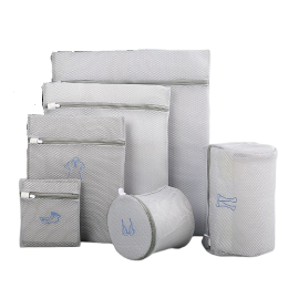 6pcs Embroidered Laundry Bag Set Thickened Double Layer Bra Underwear Washing Bag Machine Wash Mesh Bag (Color: gray)