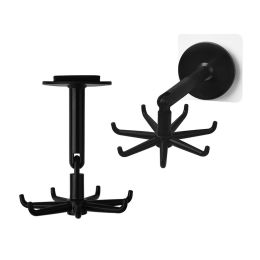 Adhesive Hooks Wall Hangers 360Â° Rotating Hooks for Kitchen Utensil Towel Robe Holder (Color: BLACK)