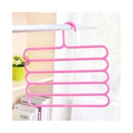 5 Layer Hanger Plastic Multipurpose Kitchen Towels Hanger, Space Saver Cabinet Hanger Multiple Clothe Hanger Tie Shawls Cabinet Organizer (Color: pink)