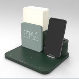 Multifunctional Alarm Clock Wireless Charger Bedroom (Color: Dark green)