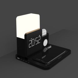 Multifunctional Alarm Clock Wireless Charger Bedroom (Color: BLACK)