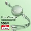 6A 100W 3in1 2in1 Fast USB Cable for Huawei/Honor Retractable Portable 3 in 1 Micro USB Type C Charger Cable For iPhone Samsung