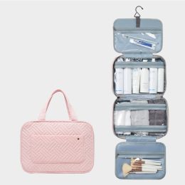 Travel Toiletry Bags with Hanging Hook Waterproof Makeup Cosmetics Bag Orgaziners (Color: Velvet Pink)