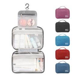 Travel Toiletry Bags Large Makeup Cosmetic Case Organizer with Hanging Hook (Color: BLACK)