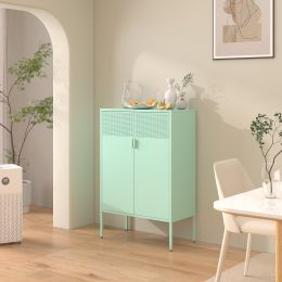 Metal Storage Locker Cabinet, Adjustable Shelves Free Standing Ventilated Sideboard Steel Cabinets for Office,Home (Main Color: Mint)