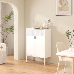 Metal Storage Locker Cabinet, Adjustable Shelves Free Standing Ventilated Sideboard Steel Cabinets for Office,Home (Main Color: White)