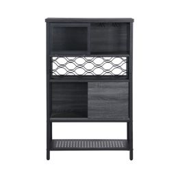 Industrial Bar Cabinet with Wine Rack for Liquor and Glasses; Wood and Metal Cabinet for Home Kitchen Storage Cabinet (Color: As Picture)