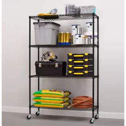 4 Tier Wire Shelf Unit Chrome Capacity 2400 lb with Levelers (Actual Color: Black)