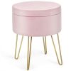 Round Velvet Storage Ottoman Footrest Stool Vanity Chair with Metal Legs