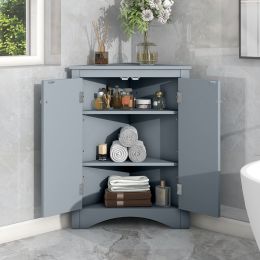 Triangle Bathroom Storage Cabinet with Adjustable Shelves;  Freestanding Floor Cabinet for Home Kitchen (Color: Blue)