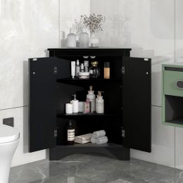 Triangle Bathroom Storage Cabinet with Adjustable Shelves;  Freestanding Floor Cabinet for Home Kitchen (Color: BLACK)