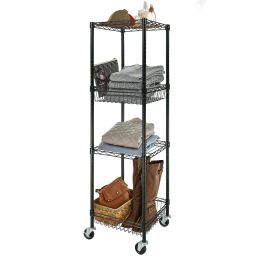 4 Shelf Steel Wire Shelving Tower with Caster 16"Dx16"Wx57.4"H (Actual Color: Black)