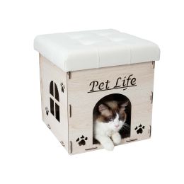 Pet Life Foldaway Collapsible Designer Cat House Furniture Bench (Color: White)