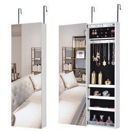 Full Mirror Jewelry Storage Cabinet With with Slide Rail Can Be Hung On The Door Or Wall (Color: as Pic)