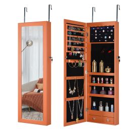 Fashion Simple Jewelry Storage Mirror Cabinet With LED Lights Can Be Hung On The Door Or Wall (Color: as Pic)